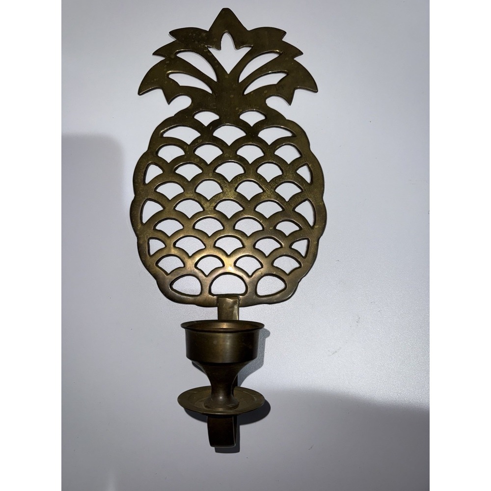 Vintage Solid Brass Pineapple Wall Sconce Candle Holder 9.5" Tall Colonial Style